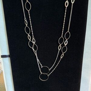 Chic Silver -Tone Layered Necklace 60 inches long
